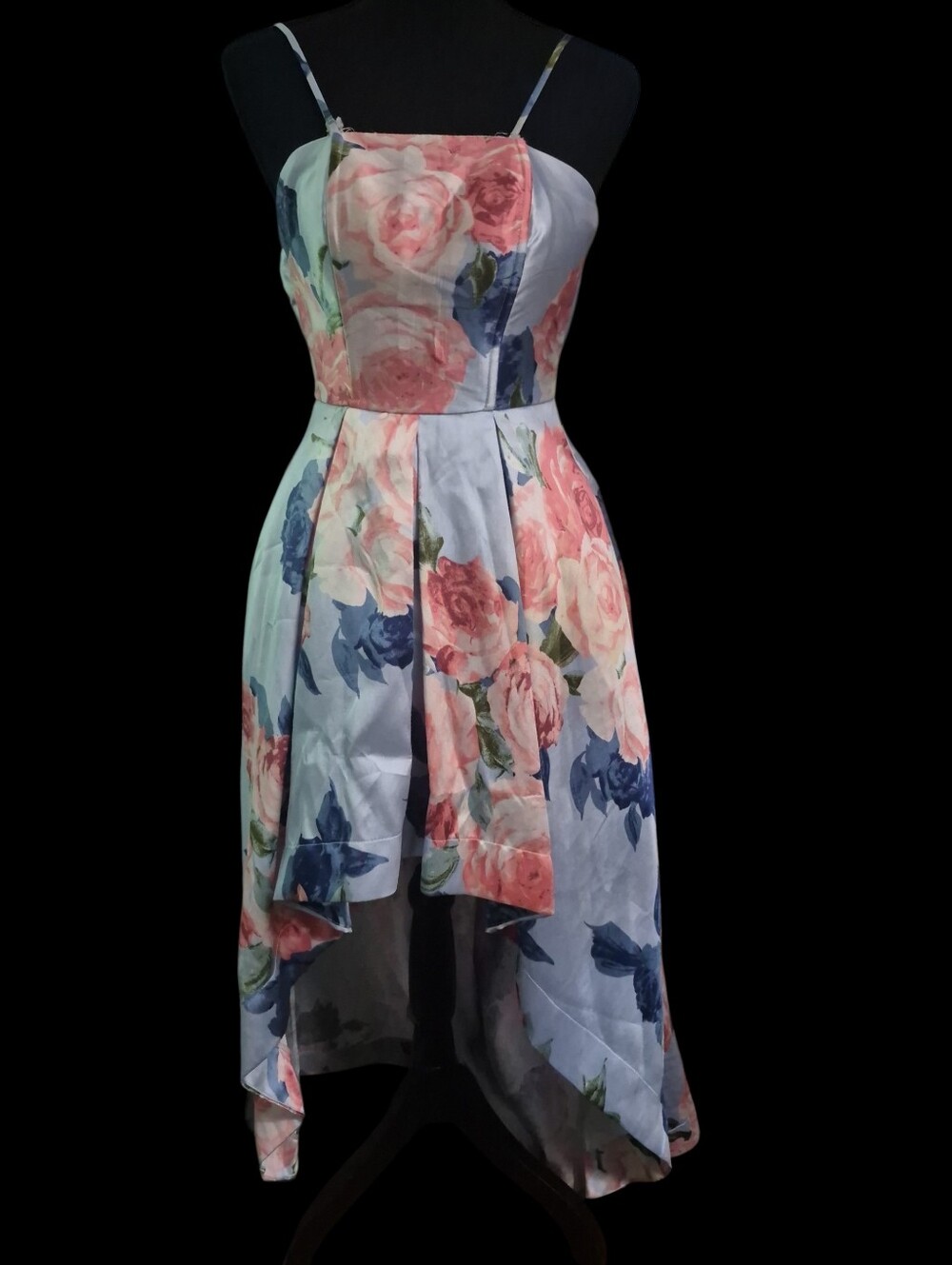 Speechless Blue/Pink Floral HighLow Formal Strapless Spaghetti Strap Dress-Sz 1